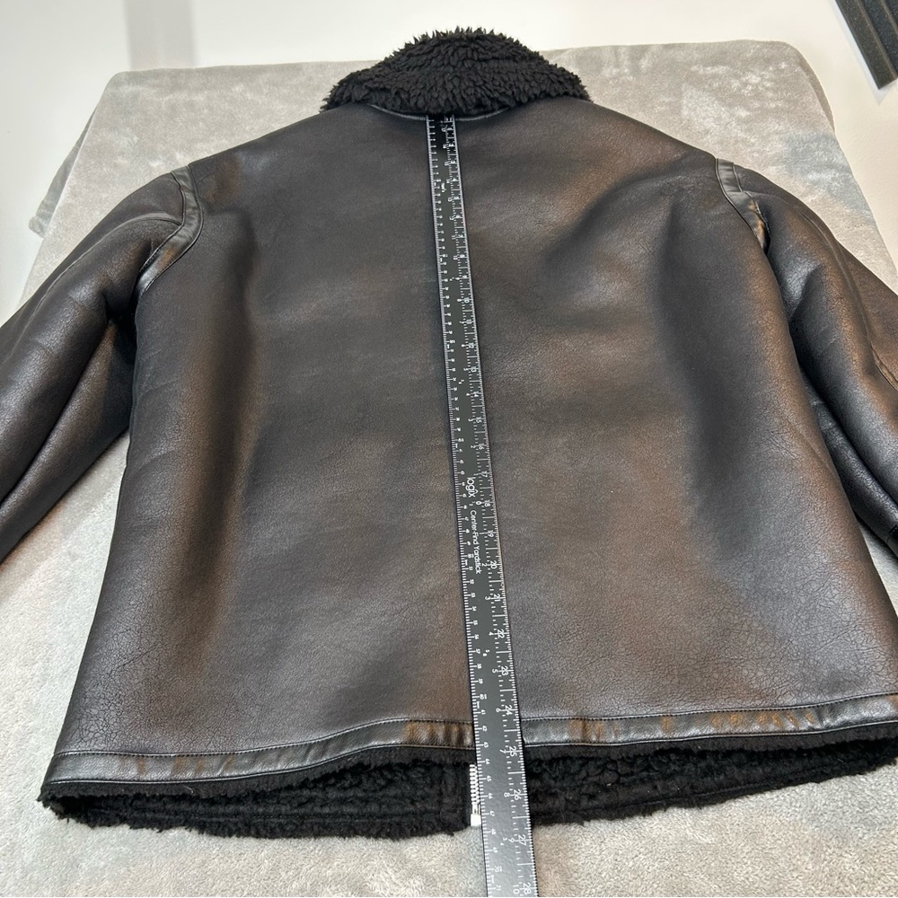 ZARA Biker Moto Jacket Coat Womens Faux Leather Fur Size M Color Black Aviator - Picture 11 of 16
